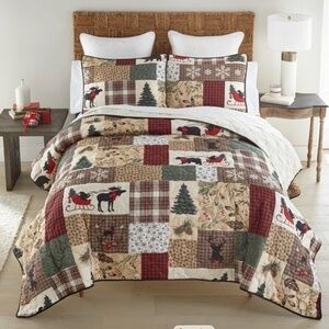 Christmas Patchwork Printed King Quilt Set Country Lodge Plaid Rustic Cabin